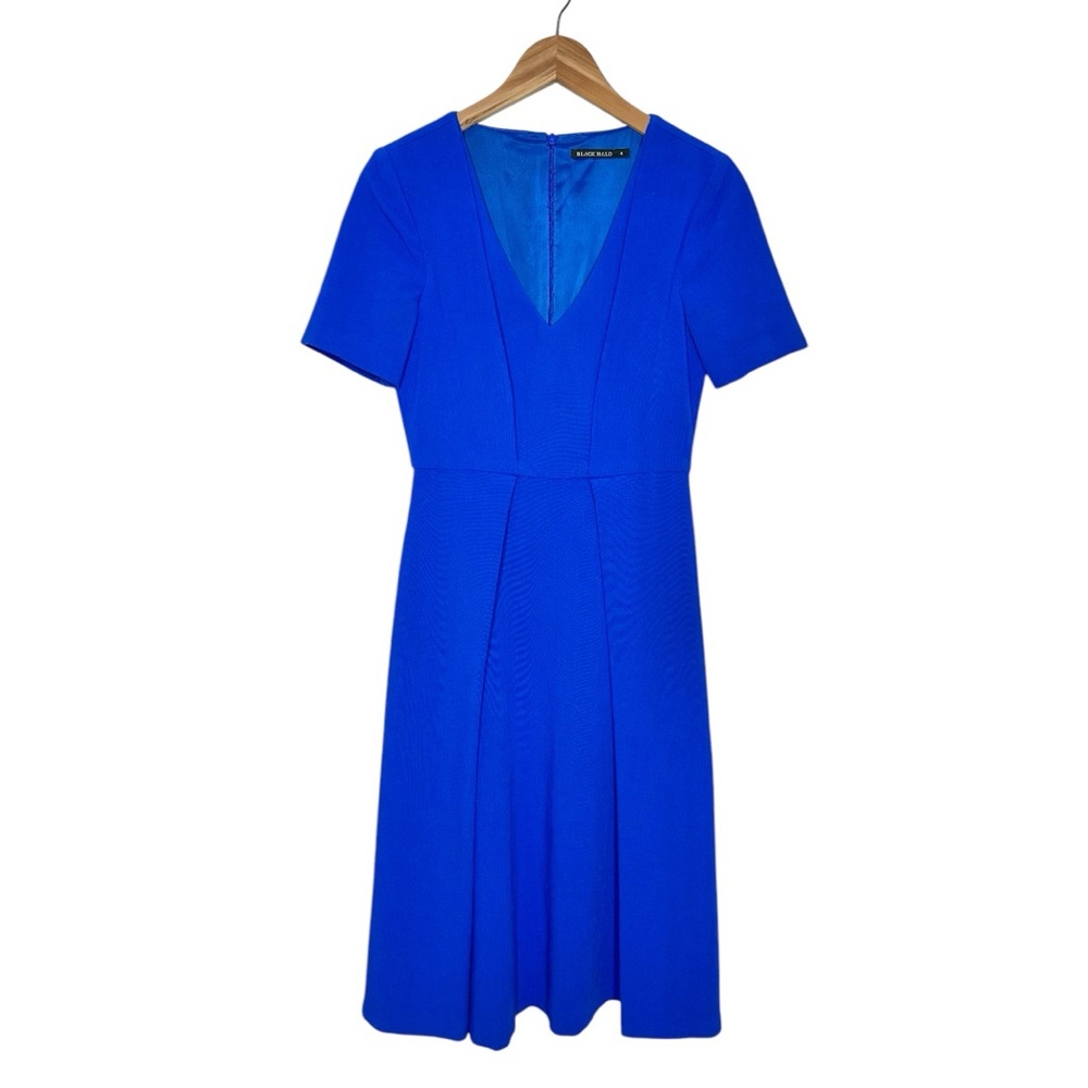 Black Halo Cobalt Blue Classic Midi Sheath Dress Size 4 V-neck Short Sleeve